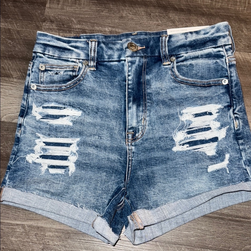 American Eagle Outfitters Blue Distressed Jean Shorts